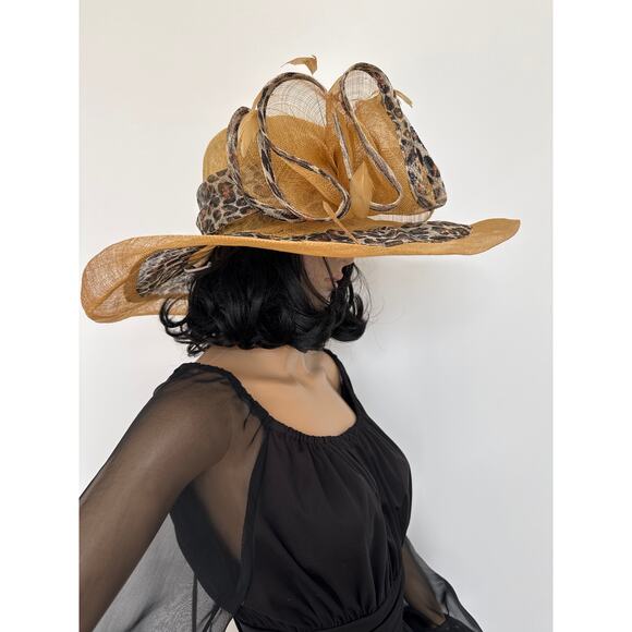 CC exclusives Big straw wide brimmed hat animal print Big bow and feather - Picture 5 of 16